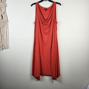 EILEEN FISHER Firefly Orange Cowl Neck Asymmetric Jersey Stretch Dress Size L